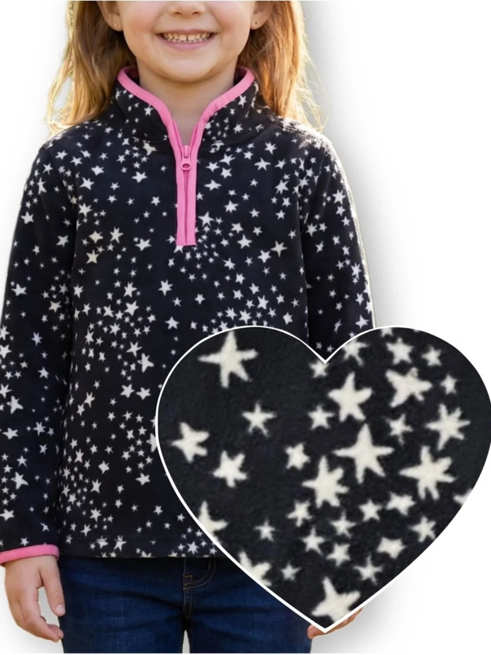 OshKosh B'gosh Girls Size 6 Gray and Pink Star Long Sleeve Quarter Zip Pullover